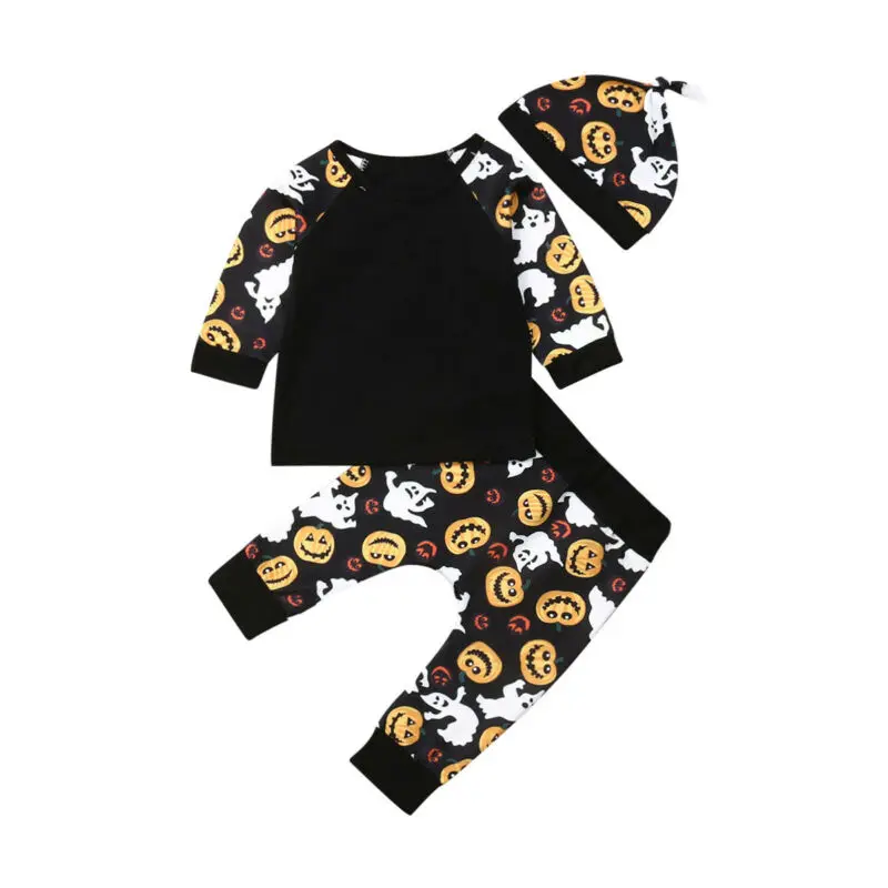 3PCs Halloween Toddler Baby Boy Clothes Carters Newborn Pumpkin Ghost Print Tops Long Pants Hats Autumn Winter boys Outfit |