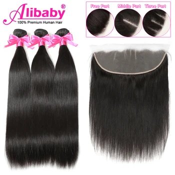 

Alibaby Indian Hair Frontal With Bundles Straight Hair Bundles With Closure Natural Color Wet And Wavy Human Hair Non Remy