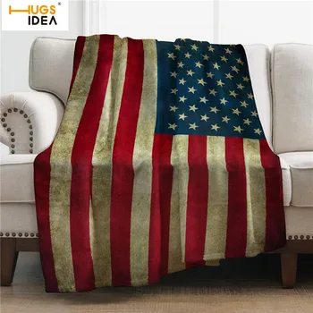 

HUGSIDEA 2020 Soft Flannel Blanket US Flag Pattern Spring Keep Warm Polyester Blanket Winter Sofa Couch Cover Warm Shawl Cape