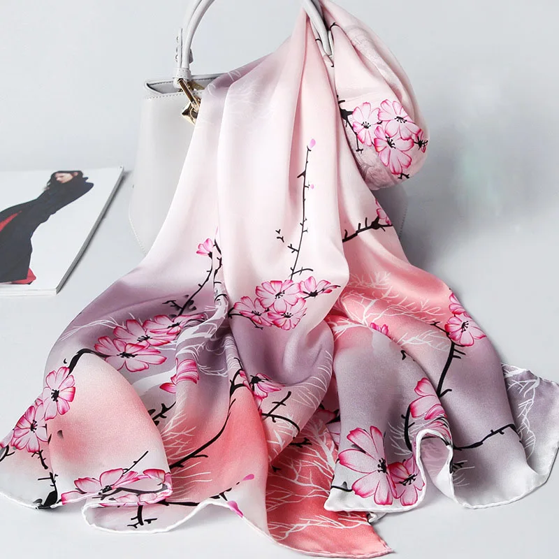 DANKEYISI женский шелковый шарф женский модный цветочный принт Длинные шарфы женские Utralong пляжная шаль Хиджаб шарфы - Цвет: 2