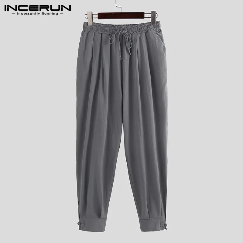 INCERUN Vintage Mens Harem Pants Cotton 2019 Joggers Streetwear Solid Baggy Elastic Waist Casual Trousers Men 4