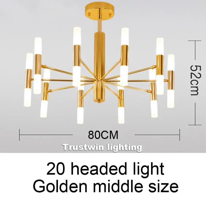 Gold 20 head middle Европейский современный простой футляр для удочки светодиодный Люстра Гостиная Спальня украшение лампы - Цвет абажура: Gold 20 head middle