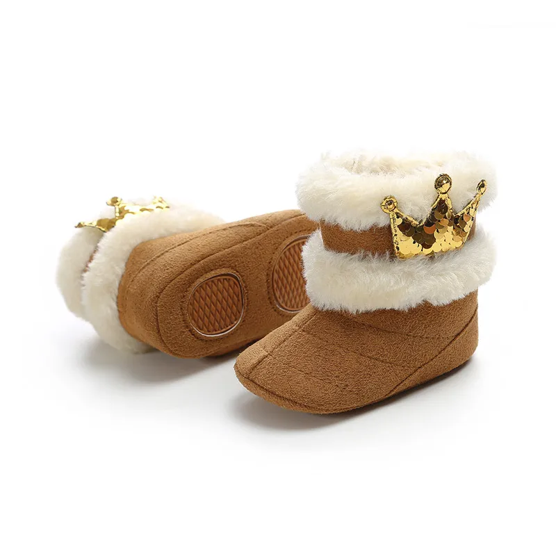 TOPATY Newborn Infant Baby Girl Winter Warm Crown Fur Mid-Calf Length Slip-On Furry Boots 0-18M New Zapatos De Bebe Snow Booties