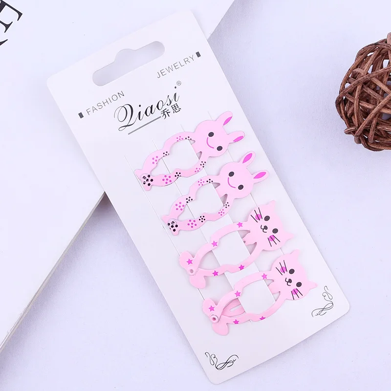 4PCS 6 шт. 5 см Мультяшные шпильки для волос с украшением в виде кошек, заколки для волос для девочек, аксессуары для укладки волос, детский головной убор, цветная металлическая заколка с принтом, BB зажим - Цвет: 4PCS