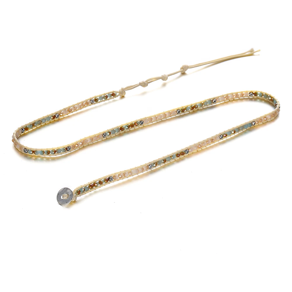 Boho Винтажный Регулируемый многослойный браслет браслеты для женщин Зеленые Бусины Кристалл Плетеный Веревка Ювелирные изделия с бриллиантами