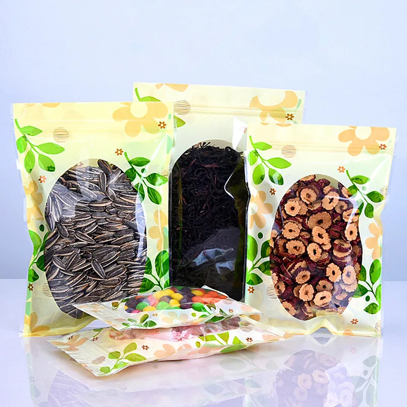 100pcs 편평한 명확한 플라스틱 지퍼 자물쇠 포장 부대 Resealable 향미료 말린 과일 견과 꽃 커피 열 씰링 녹색 주머니