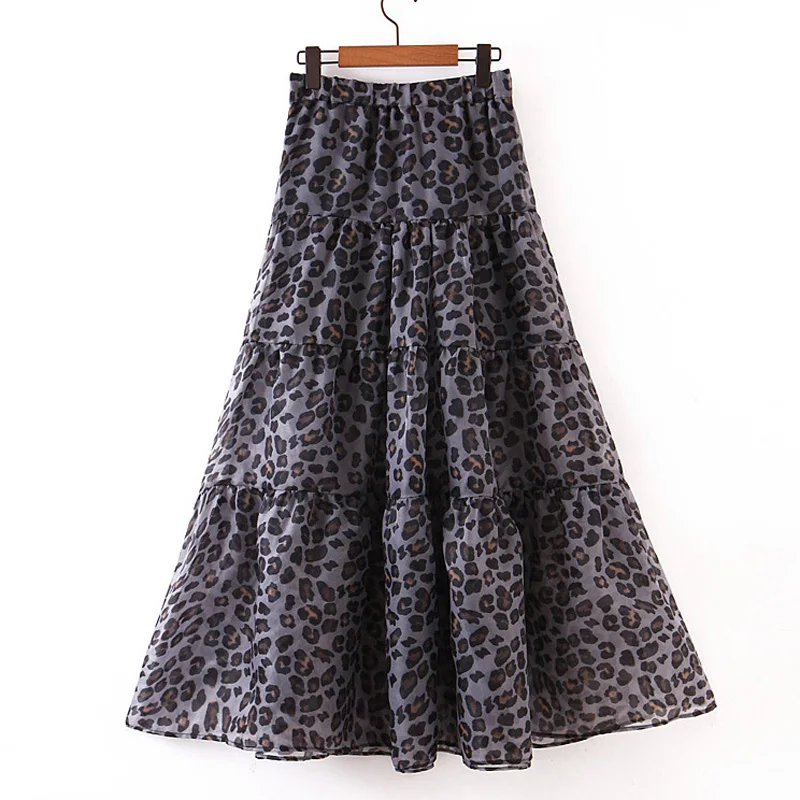 ZOEPO повседневная юбка из органзы Женская модная Свободная юбка с леопардовым принтом женская элегантная юбка на молнии до середины икры женские юбки JZ