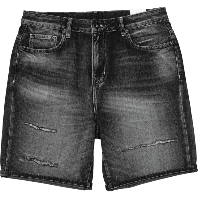 Ripped denim shorts in black Dresoo