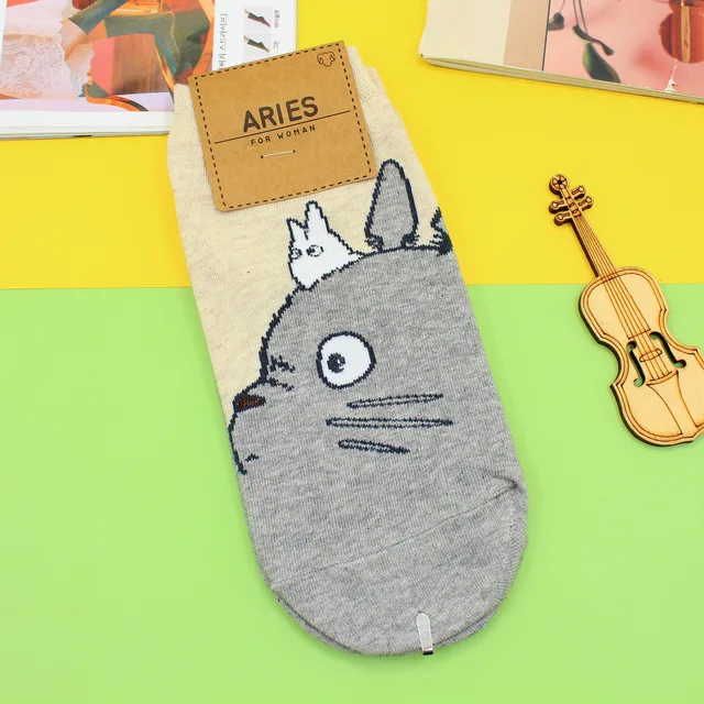 Cartoon Cat Cute Socks Women No Face Man Sock Totoro Funny Fashion Anime Spring Autumn Sweat Absorption Gray Classic Cotton Sock 602