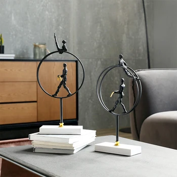 

Modern Stand In Circle Balance Sport Abstract Character Statue Metal Arts Sculpture Marble Crafts Home Desktop Decor Office Room