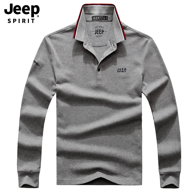 JEEP SPIRIT/брендовая мужская рубашка поло; Повседневная футболка с длинными рукавами и отложным воротником; Мужская дышащая хлопковая Футболка-поло