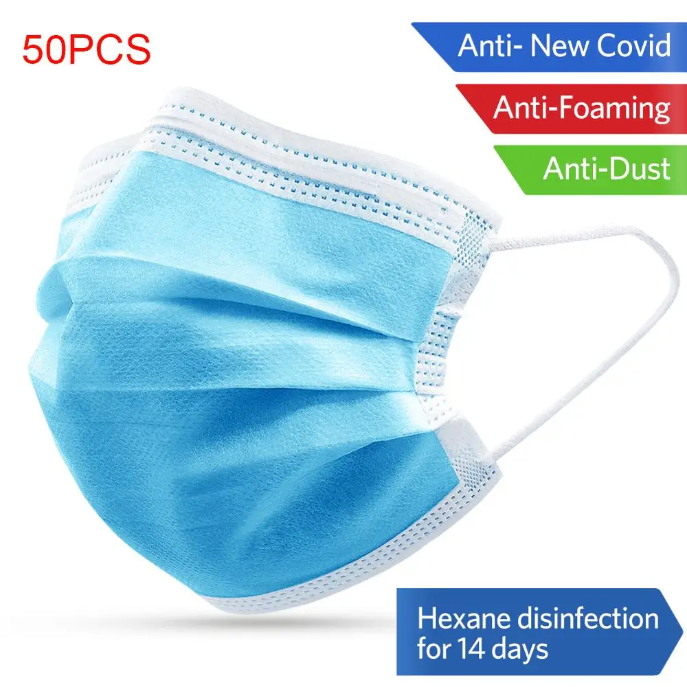 

50pcs Anti Dust Face Mask Disposable Mouth Face Mask Earloop Mouth Cover Non-Woven 3 Layer Mouth Face Masks Cover for Women Men