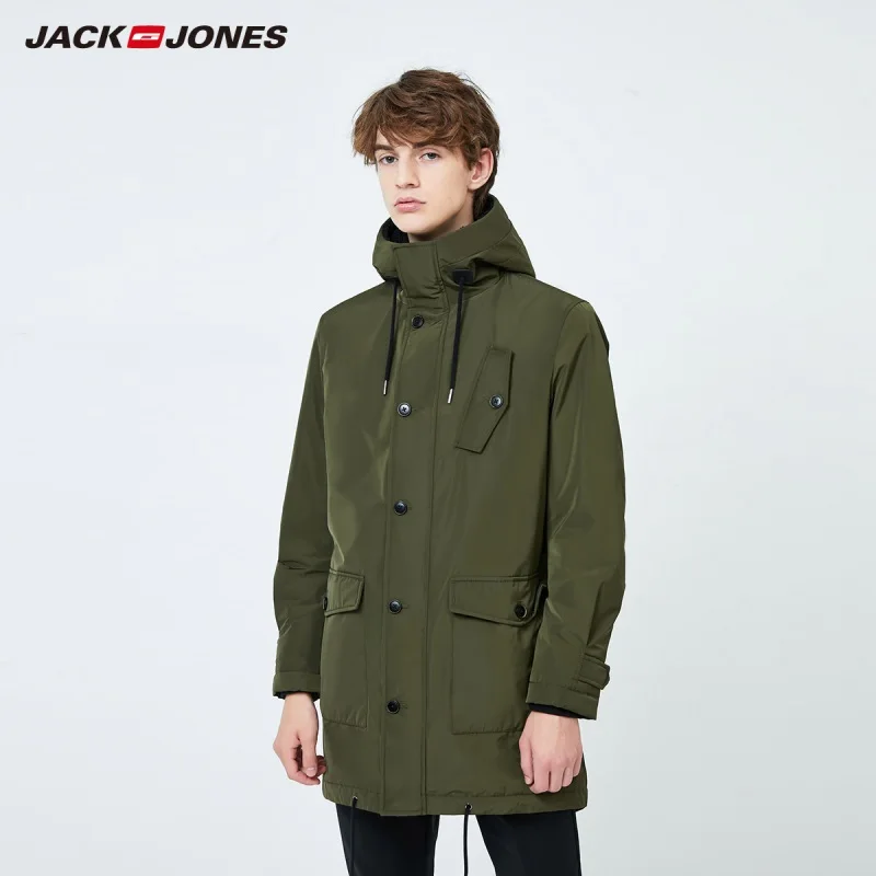 JackJones Мужская парка пальто комфорт флисовая подкладка Длинная Куртка мужская одежда 219309502 - Цвет: DARK GREEN