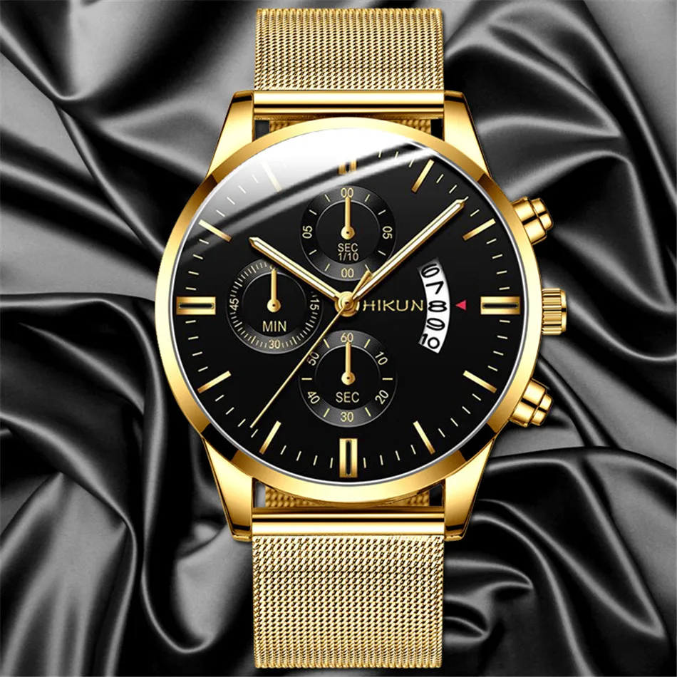 2022 Men Watches Luxury Famous Brand Men Stainless Steel Mesh Belt Calendar Watch Men Business Quartz Watch relogio masculino