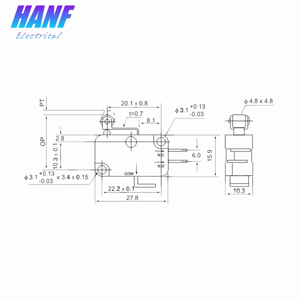 5 шт. V 155 1C25 микро переключатель 15A/250В 1NONC кнопка действия SPDT мгновенный роликовый