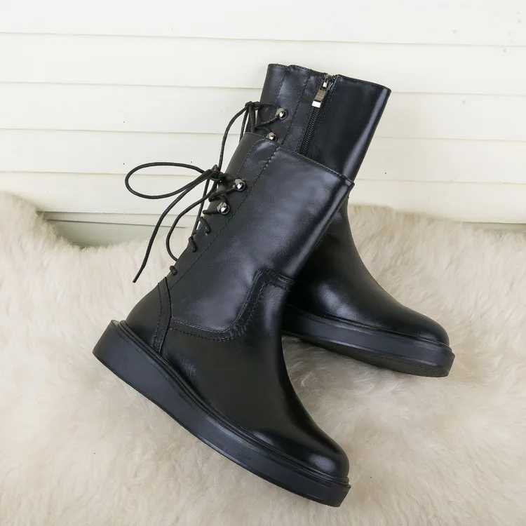 

2019 Locomotive Boots Back Short Boots Genuine Leather Flat Bottom Boots Woman Boots