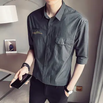 

2020 Summer New Youth Popular Men's Slim Simple Letter Embroidery Five-point Sleeve Shirt Fashion Casual Shirt White / Grey