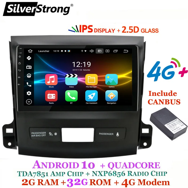 2.5D IPS 32 Гб Android10.0 4G модем Автомобильный GPS для Mitsubishi Outlander 2006 2012 SilverStrong Radio RDS