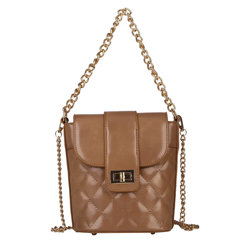 

PU Leather Solid Color Bucket Bag Korean-style Car Suture Lock WOMEN'S Bag Chain Fashion Oblique Handbag
