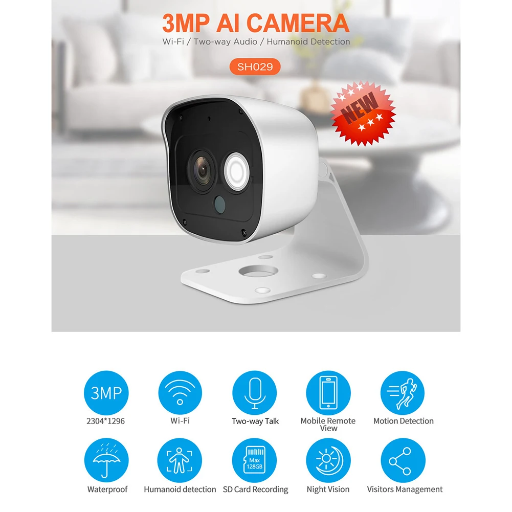 

HD 1080P WiFi Smart Camera Outdoor 3MP Wireless Secure Night Vision Camera Baby Monitor Home Safety Surveillance Camera