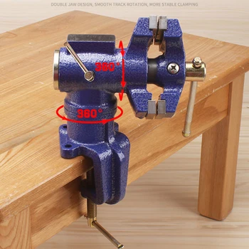 

360 Degrees Two Jaws Clamp-On Vice Swivels Rotates Carbon Steel Multi-Purpose Table Swivel Vise For Cutting Shaping Fabrication