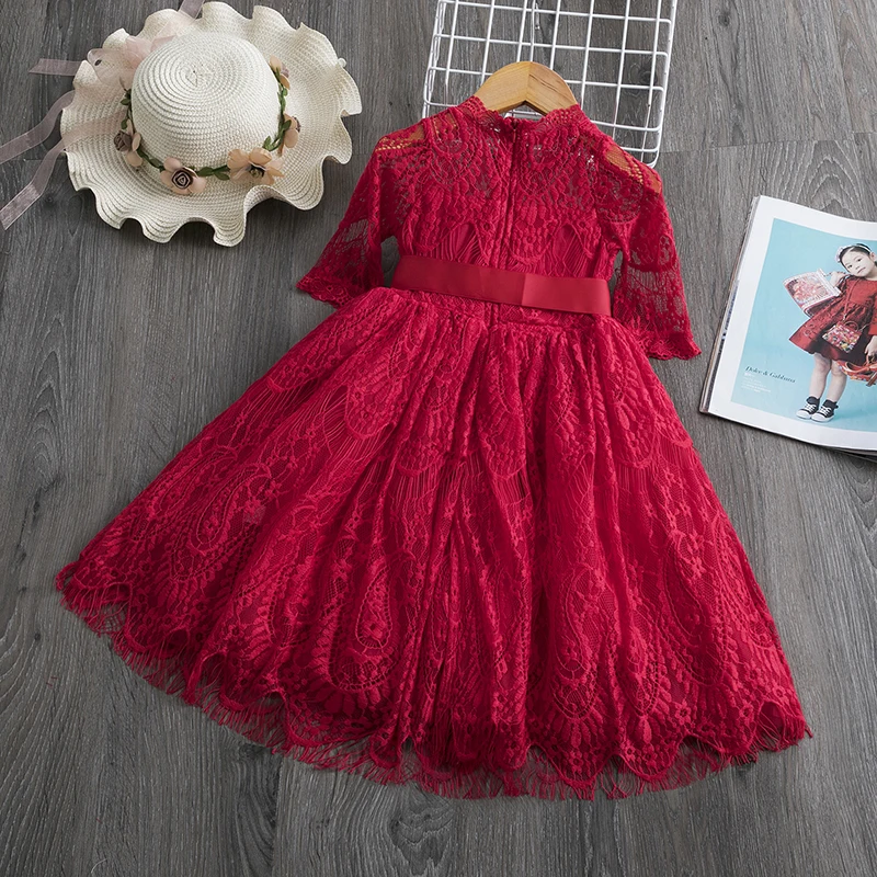 Красное рождественское праздничное платье для девочек, кружевное платье с бахромой платье-пачка для маленьких девочек на день рождения Одежда для детей 3, 5, 6, 8 лет