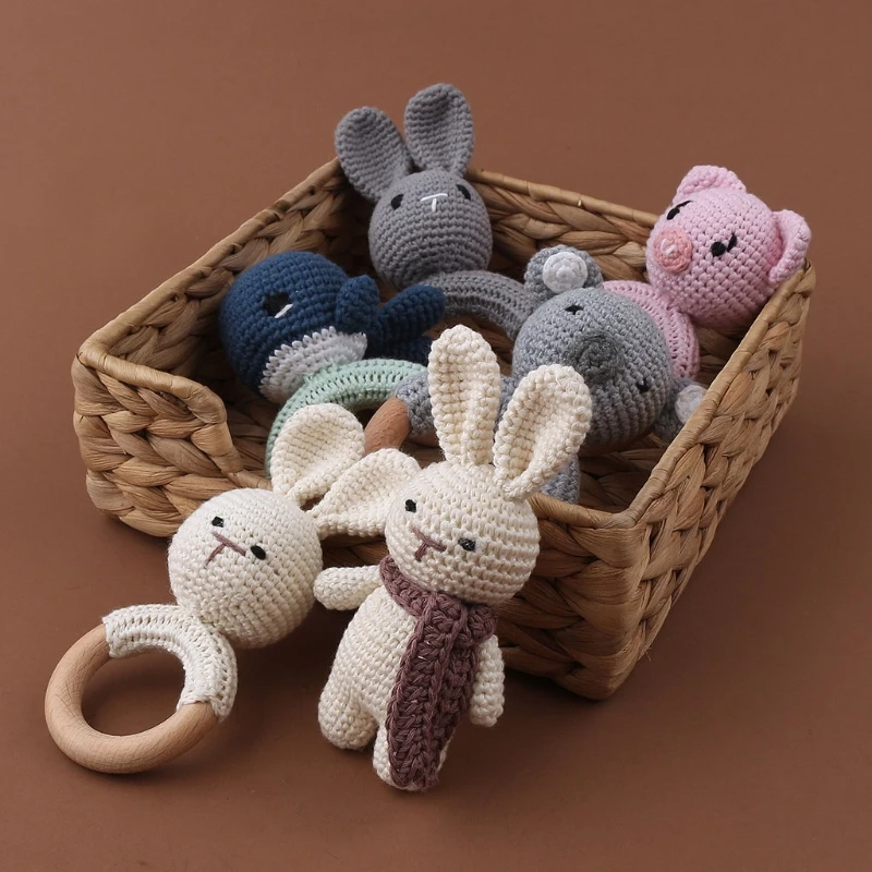 Baby Wooden Teether Crochet Giraffe Rattle Toy BPA Free Wood Rodent Mobile Gym Custom logo Educational Toys | Мать и ребенок