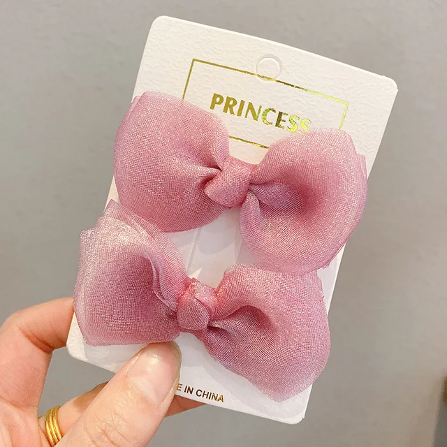 2PCS/onePair  Bow Headgear Cute Sweet Little Girl Hair Accessories Summer Girls Net Red Clips Baby Hairpins Children Hair Clips 09