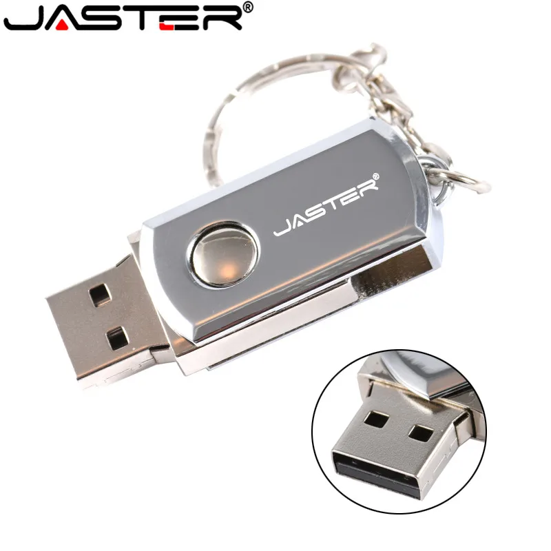 JASTER  Metal USB Flash Drive Rotation Pen Drive 4GB 8GB 16GB 32GB 64GB Real Capacity Pendrive USB Memory Stick with Key Chain
