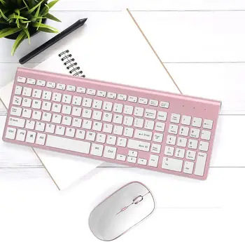 Wireless Keyboard and Mouse Suite USA / FR (AZERTY) pink Keyboard is Suitable For Mac Windows UNIX System USB Plug And Play 1