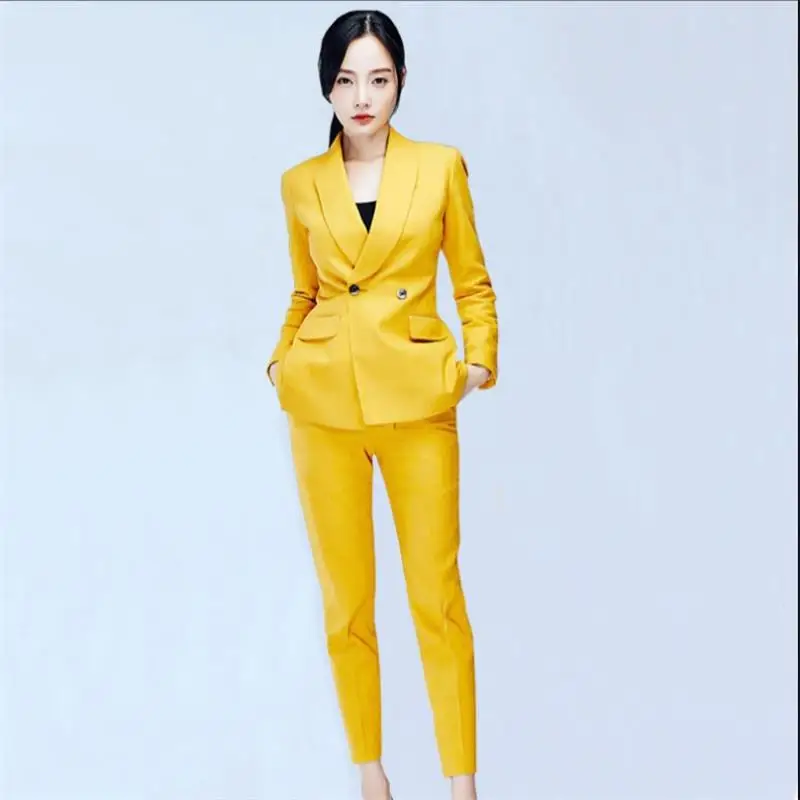 Lente Herfst kwaliteit Tweedelige Kantoor Past Vrouwelijke OL деловой Блейзер Broek Pak Lange Mouw двубортный комплект