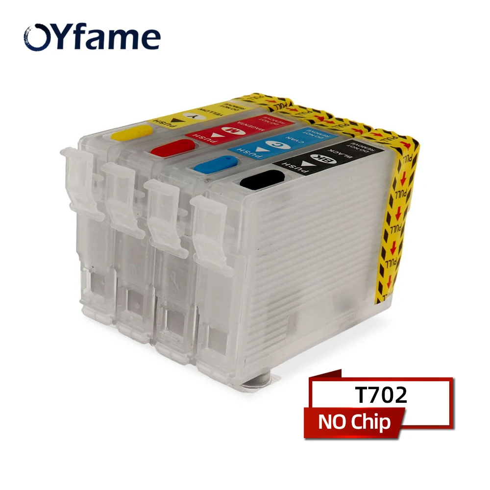 

OYfame 702 T702XL Ink Cartridge NO Chip For Epson Workforce Pro WF-3720 WF-3733 WF-3730 Printer Refill kit 702 T702XL Cartridge