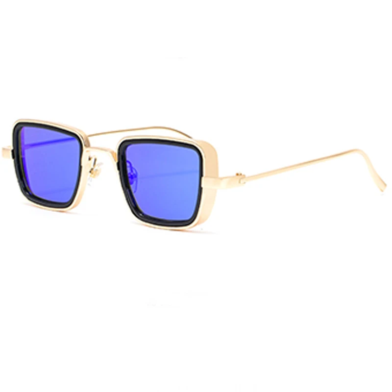 Стимпанк очки солнцезащитные очки для мужчин и женщин люксовый бренд Индия фильм Модные солнцезащитные очки для женщин мужские и женские - Цвет линз: gold-blue