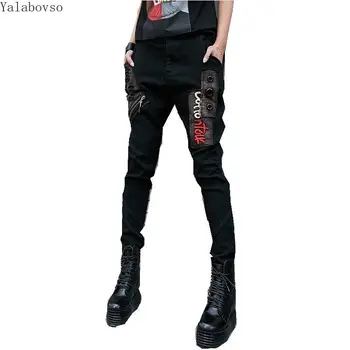 

2020 Spring New Women's Elastic Waist Cotton Letter Embroidery Denim Pants Skinny Jeans Woman Street wear Z3