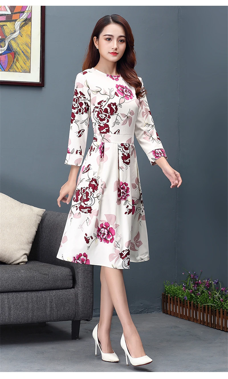 Женское элегантное платье, ретро принт, для вечеринки, vestidos, три сезона, рукав, для женщин, весна и лето, Модные Повседневные платья B001