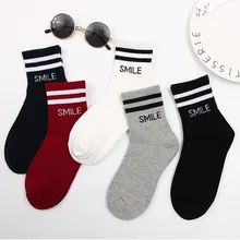 Японские корейские стильные забавные Женские носочки с буквенным принтом в виде улыбки в консервативном стиле, полосатые носки в стиле хип-хоп на осень и весну для девушек 120902