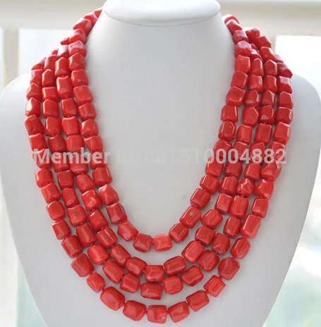 

shitou 00249 Long 12x14mm massive red coral NECKLACE 80inch