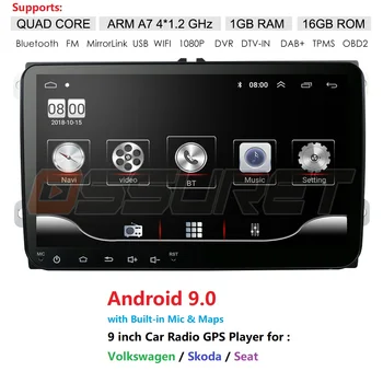 

2 din 9'' Android 9.0 1G RAM Car Radio Stereo GPS Navi for VW Passat B6 CC Polo GOLF 5 6 Touran Jetta Tiguan Magotan Seat BT SWC