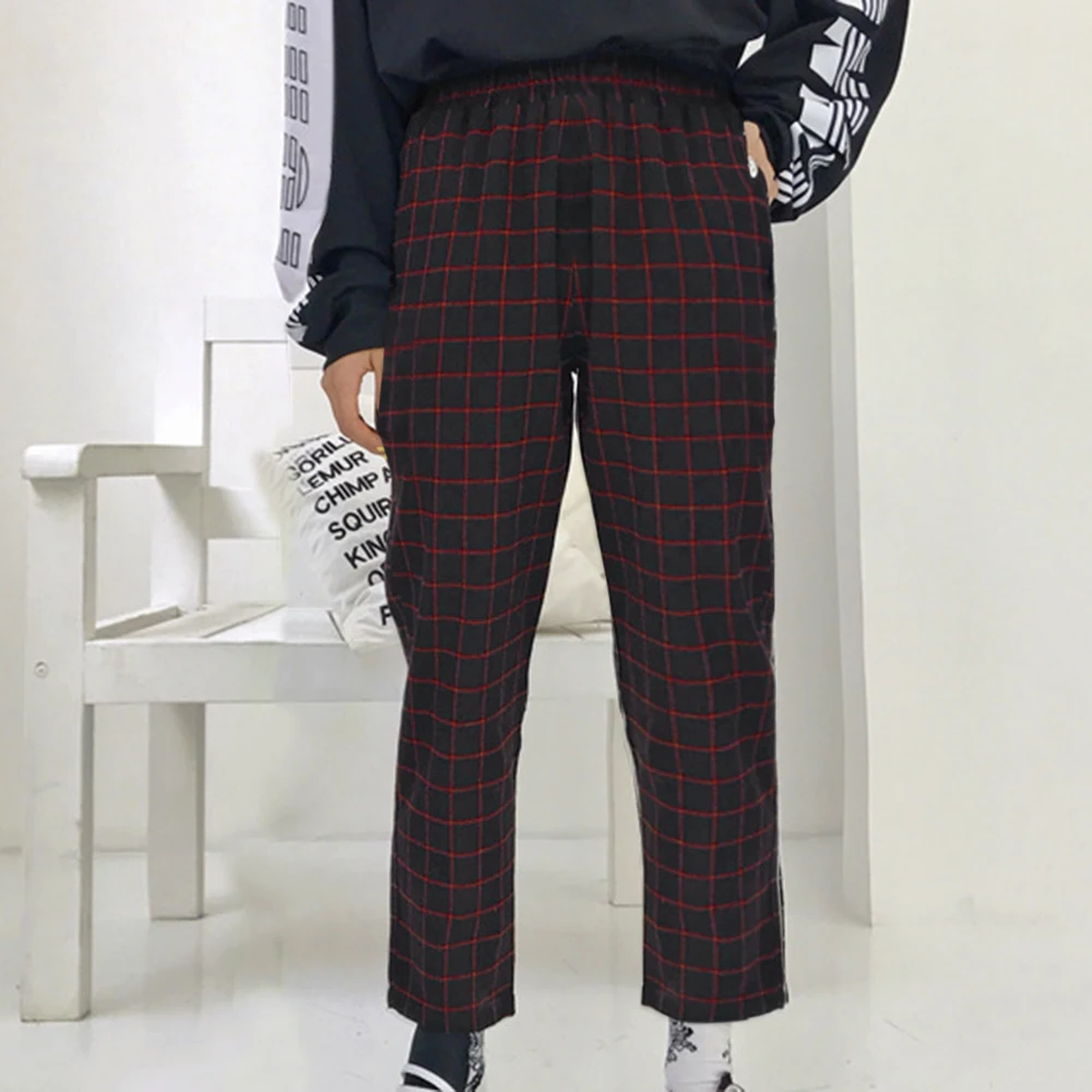 LOOZYKIT винтажные лоскутные брюки Харадзюку новые женские мужские брюки эластичные с высокой талией корейские повседневные Прямые брюки