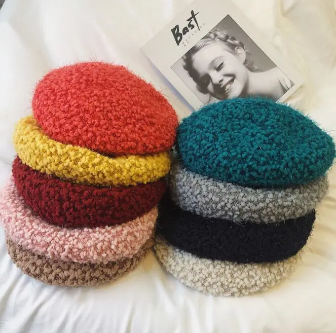 Cena Zima dziewczyna kobiet grube ciepłe Beret Cap nowych kobiet wełny Beret czapka damska dorywczo futro królika dyni artysta kapelusz