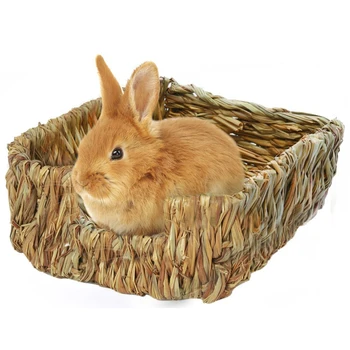Natural Grass Hamster Bed Mat Rabbit Grass Mat Nest Cage Safe Chew Toy For Guinea Pig Rabbit Woven Bed Pets House Pet Supply 2