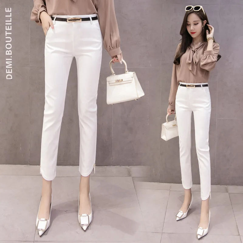 Весна и лето стиль утягивающий Большой размер с высокой талией женские капри костюм брюки универсальные обтягивающие узкие карандаш Cas