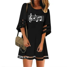 Музыкальная нотка с принтом любовника жены подарок лето осень сексуальное платье для женщин полые Сращивание шифоновое Повседневное платье с коротким рукавом женское
