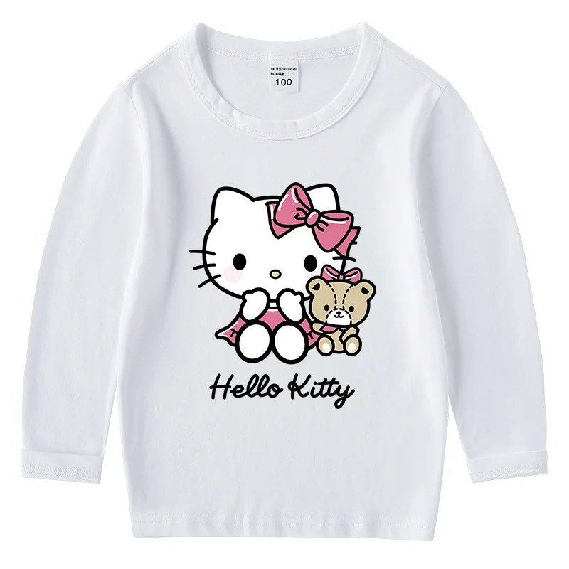 thumbnail image 1 of Hello Kitty camiseta de Color sólido para niños primavera otoño nueva camisa de cuello redondo para niños y niñas Camisa de manga larga de algodón para bebés, 1 of 5