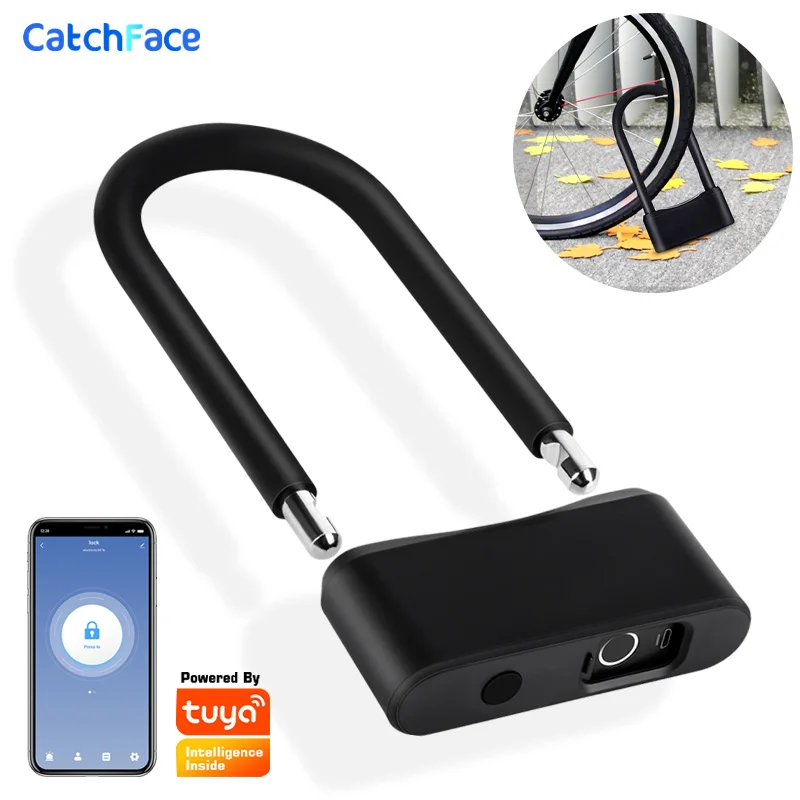Waterproof Bicycle U Shape Lock Smart Bike Lock with TUYA APP Fingerprint Safe Electronic Lock Combo Gate Lock for Anti Theft