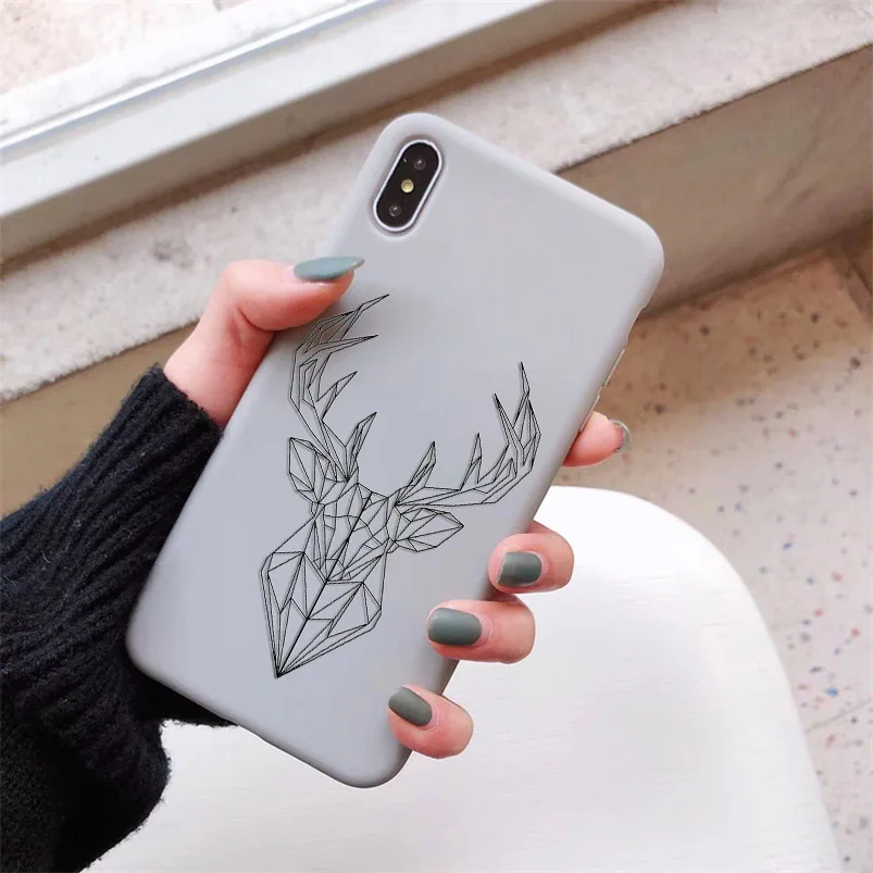 Роскошный чехол с животными для iPhone XR X Xs Max 8 7 6 Plus 6S 5S SE Черный силиконовый чехол для телефона мягкий умный чехол с единорогом и оленем Fundas - Цвет: Color6 Gray