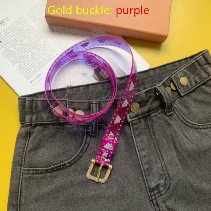 Gold Ppurple 1 шт. женские милые яркие цвета с лазерным принтом бабочки женская одежда аксессуары прозрачный желе пояс QLY9738 - Цвет: Gold Ppurple