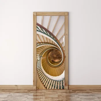 価格 スパイラル階段building Doorステッカー印刷アート画像ドアステッカー防水壁画寝室改修低価格