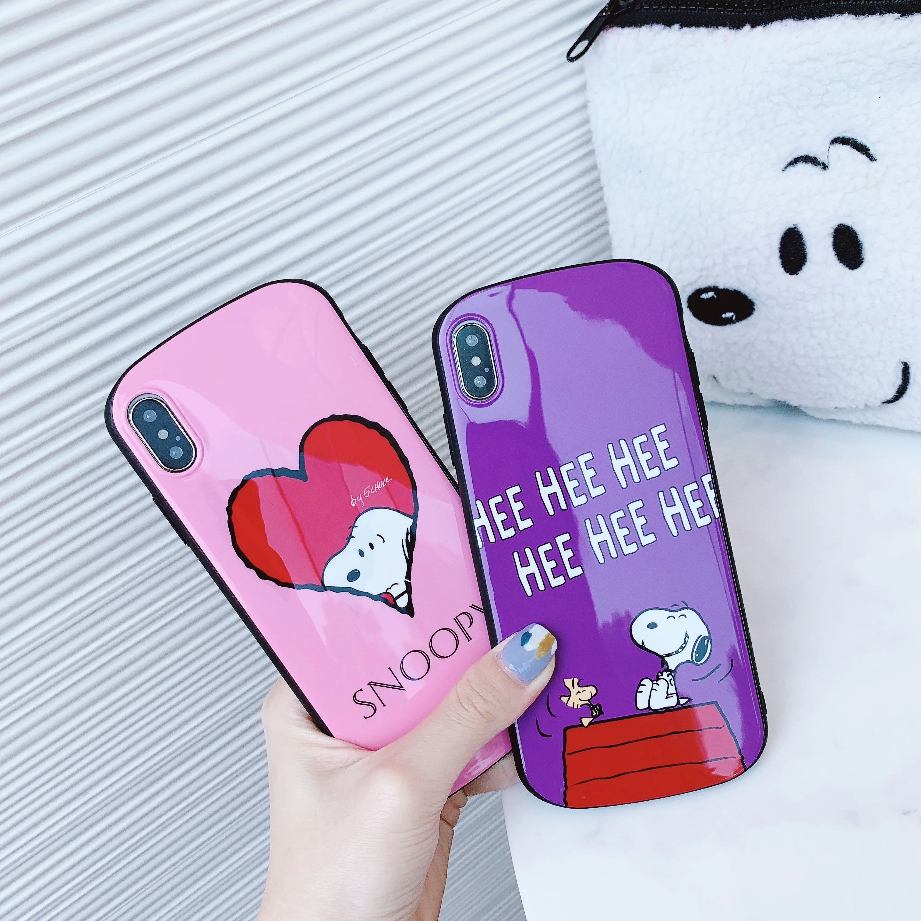 

Cured Shield Case IMD Cartoon Charlie Snoopy Phone Case For iPhone X XR XS Max 6 6S 7 8 Plus Cover Luxury Funda for Capa
