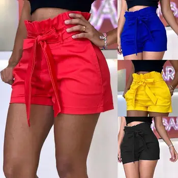 

Plus Size Summer Beach Women Solid Color Ruffled High Waist Bandage Shorts